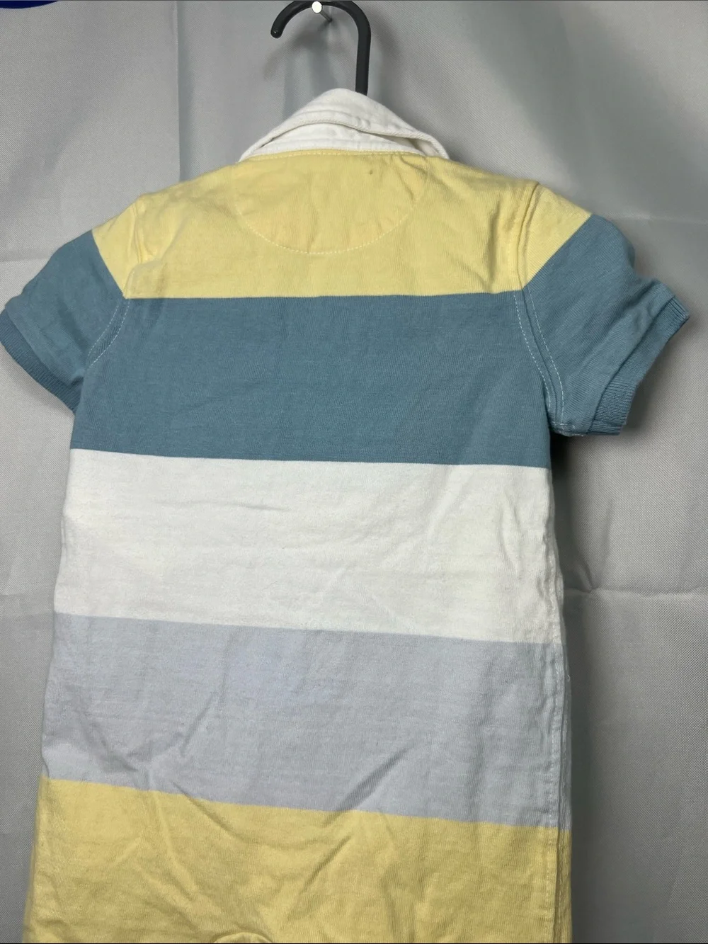 Ralph Lauren yellow blue and white cotton Polo color block romper size 9 months
